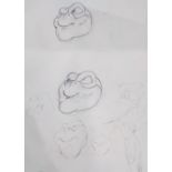 Cosgrove Hall Productions animators' sketches of Greenback facial animations, Greenback watching