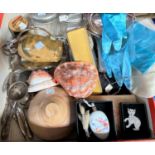 A selection collectors items/bric-a-brac:  evening bags; cigarette lighters; vesta cases; silver