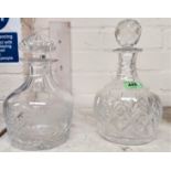 Two cut decanters, a spice rack etc