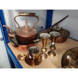 A 19th century copper kettle, coal bucket and pan