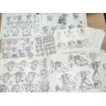 A large selection of Cosgrove Hall Productions animator's photocopy reference sketches, some