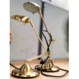Two modern gilt metal standard lamps; 2 similar table / reading lamps
