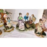 A large Cappodimonte group: Woman & Children on a Seesaw, hand painted decoration, signed Tychtosca,