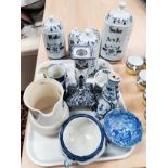 A T & G reproduction jug and a selection of blue and white Delftware and similar ceramics