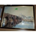 M.C.Gilcrist-Clark "Old Bridge in Dumfries" 1879, watercolour attributed on reverse, framed and