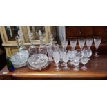 A matching set of wine jug and 7 decanters and glassware