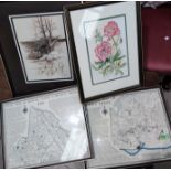 Two reproduction Tithe maps of Heaton Mersey, other Heatons'.  A watercolour of Marple Locks by