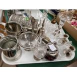 A selection of decorative cut and other glassware inc. Dartington candlestick and a few items of