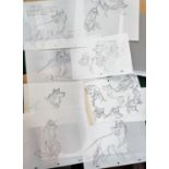 A selection of production pencil sketches for the feature 'Balto' with Balto in various poses,