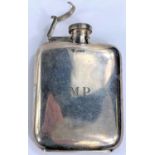A monogrammed hallmarked silver hip flask, Sheffield 1941 3oz (collar a.f)