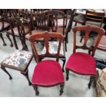 Three Queen Anne style dining chairs; a pair of Victorian mahogany dining chairs; a wheel back