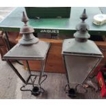 A pair of Victorian copper and cast metal street lamps bearing label for Foster & Fullen of Bradford