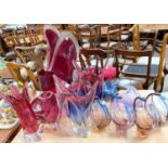 A collection of large Art Glass vases, dishes etc