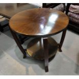 An Art Deco circular walnut 2 tier coffee table; a rectangular 1970's walnut occasional table