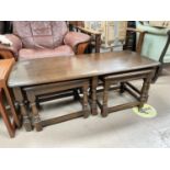 A nest of 3 Ercol tables comprising of rectangular coffee table and 2 smaller tables
