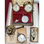 A selection of pocket watches, stop watches and a cased ..... etc