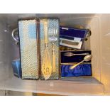 A 1960's stainless steel boxed part canteen and other curlery