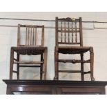 A 19th century elm Lancashire spindle back rush seat dining chair and a similar chair
