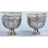 A pair of 19th century Russian porcelain and silver salts, porcelain bearing imperial stamp and