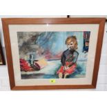 Teresa Dura Branson: (Scottish) water colour study portrait of girl seated, signed, framed and