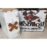 A vintage double sided enamel metal advertising sign for Mobiloil Vacuum Oil Company, with red and