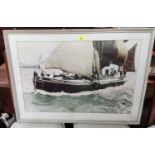 A photograph of 'The Westmorlan' taking place in the Medway Barge sailing match in 1973, framed
