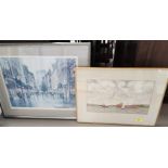 A W H Gibson watercolour of a harbour scene, framed & glazed; a limited edition of a print, after