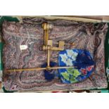 A Victorian beaded bag, 22cm, an articulated walnut table screen bracket and a Paisley shawl