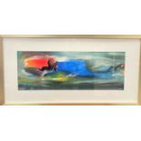 D Wilde, Northern Artist:  "Red Rock", modern abstract acrylic, signed, 17 x 48 cm, framed and