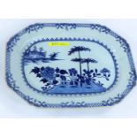 A Chinese Qianlong period platter, canted rectangular form decorated in blue & white, length 35 cm