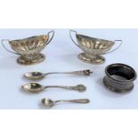 Two hallmarked silver Georgian style two handled boat shaped salts Birmingham 1900 1.3oz; a