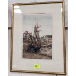 Arthur Hogg, colour etching, 'The Padstow Schooner', signed in pencil, 30 x 20cm, framed
