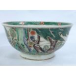 A Chinese bowl decorated with Chinese characters, oxen & farmer, 20cm diameter.