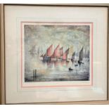 After Laurence Stephen Lowry; "Small Boats" a pencil signed print with blind stamp to left hand