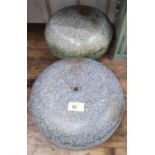 A pair of Scottish curling stones (no handles) granite from Isla Craig, one green, one blue