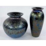 Two dark iridescent Brierley vases, signed to base.