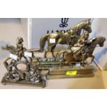 A 19th century fire grate brass figure of a man on horseback, 19cm; another as watchstand and