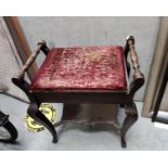 An Edwardian box seat piano stool and 3 other stools