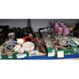 A selection of glassware and pottery including trade named drinking glasses, silver lustre tea ware;