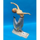 A Royal Dux figure of an Art Deco period semi-clad female, dancing, height 27cm