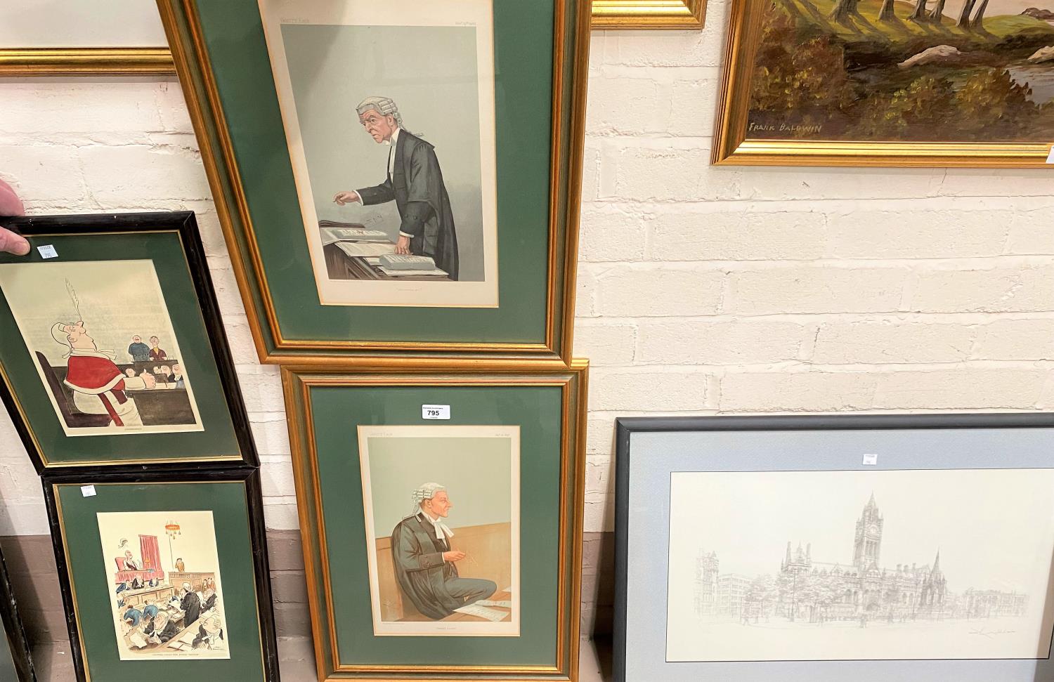 Two Spy prints of lawyers, framed and glazed; a pair of similar prints; a Geldart limited edition