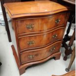 A reproduction XB walnut side table with 2 frieze drawers, a reproduction dwarf 3 height chest of