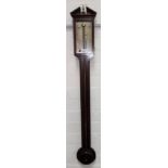 An Edwardian inlaid mahogany architectural stick barometer with exposed column