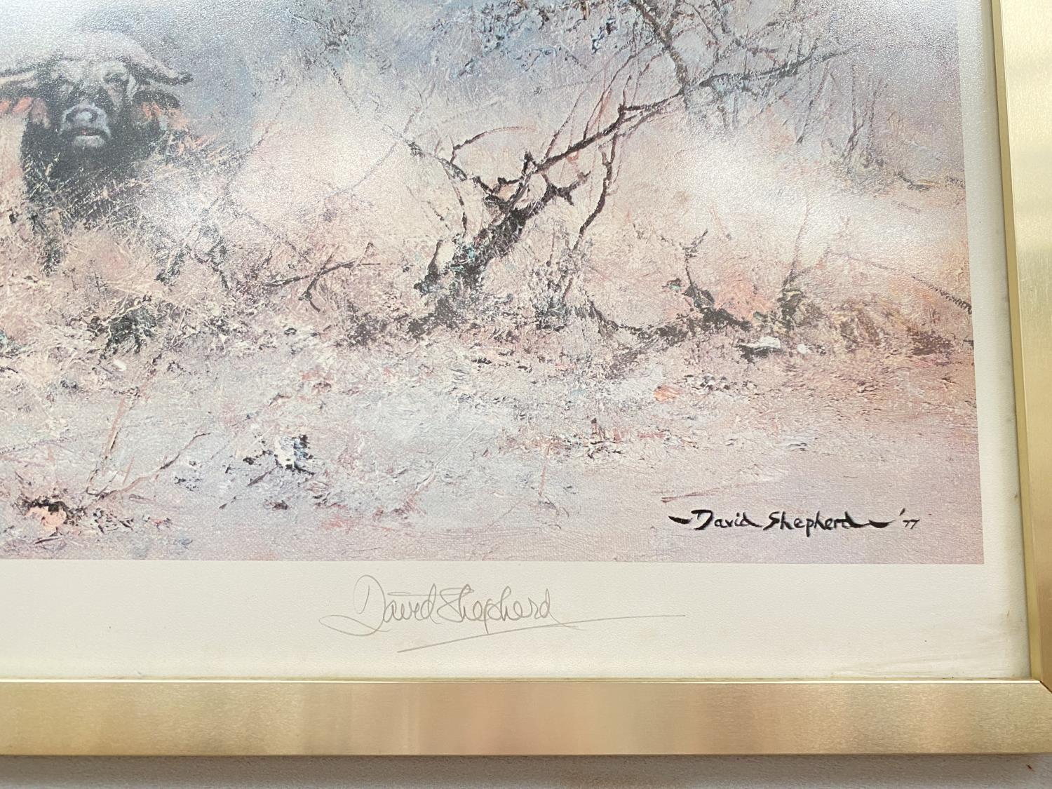 David Shepherd:  "In the Thick Stuff", artist signed print with blind stamp, 50 x 85 cm, framed - Image 2 of 2