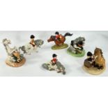 Three Beswick figures of children on ponies; 3 similar groups by Royal Doulton :  "He'll Find