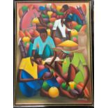 Smith-Forestal:  Caribbean figures with fruit, oil on board, signed, 99 x 72 cm, framed and