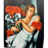 P Evans:  Portrait of a woman in the manner of Temara de Lempicka, oil on canvas, signed, 60 x 50