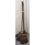 Two vintage wooden brooms