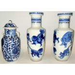 A pair of Chinese porcelain rouleau vases decorated in underglaze blue with wild animals, 4