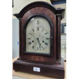 An early 20th century mahogany mantel clock, 8 day striking movement, inlaid decoration to case,